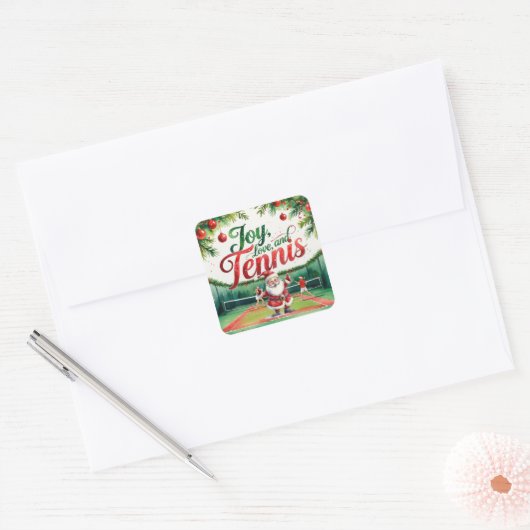 サンタクロースをテーマにしたテニスクリスマス スクエアシール (封筒)