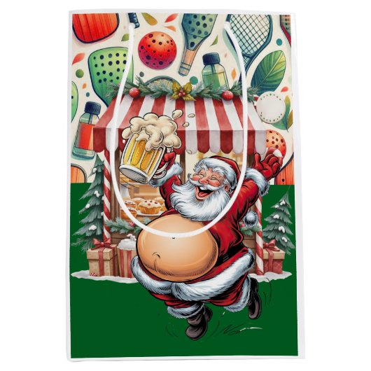 サンタクロースをテーマにしたピックボール・クリスマス ミディアムペーパーバッグ (正面)