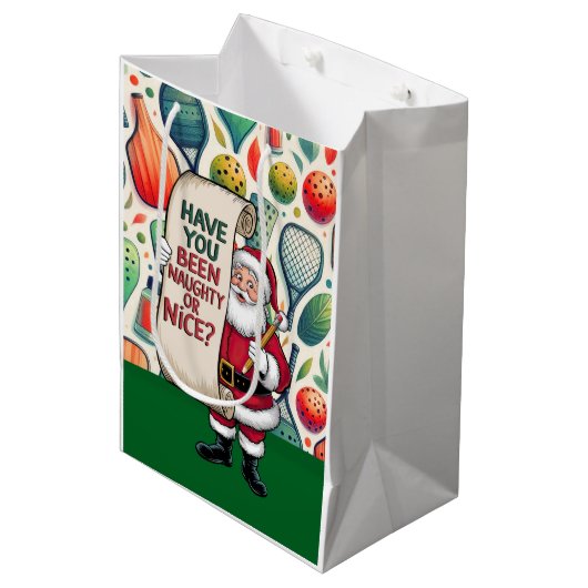 サンタクロースをテーマにしたピックボール・クリスマス ミディアムペーパーバッグ (正面アングル)