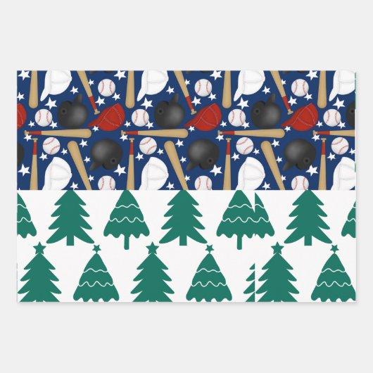 サンタクロースをテーマにした野球のクリスマス ラッピングペーパーシート (正面3)