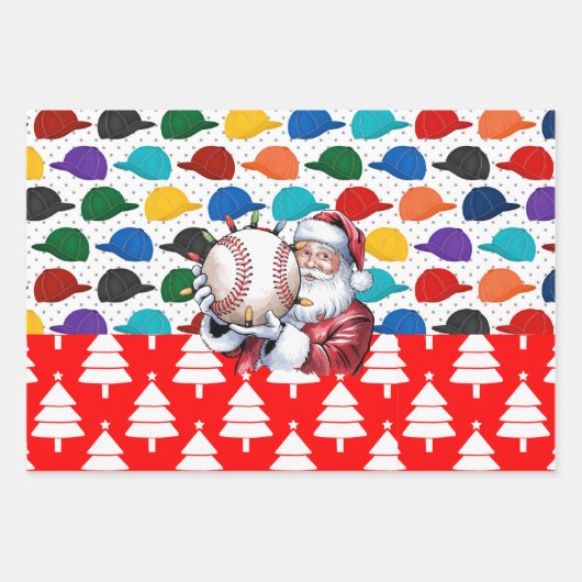 サンタクロースをテーマにした野球のクリスマス ラッピングペーパーシート (正面)