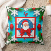 サンタクロースをフィーチャーしたクリスマスカードデザイン クッション (ブランケット)