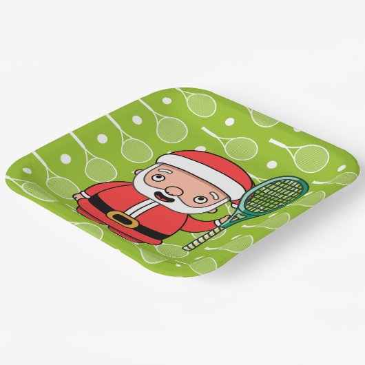 サンタクロースをボールに乗せたテニスクリスマスパーティー ペーパープレート (傾斜あり)