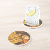 サンタクロースを待つヴィンテージのクリスマスの子供たち コースター (側面)