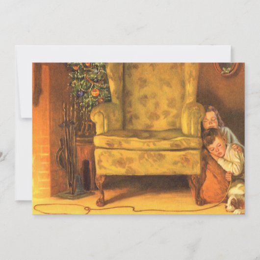 サンタクロースを待つヴィンテージのクリスマスの子供たち シーズンカード (正面)