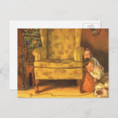 サンタクロースを待つヴィンテージのクリスマスの子供たち シーズンポストカード (正面/裏面)