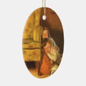 サンタクロースを待つヴィンテージのクリスマスの子供たち セラミックオーナメント (右)