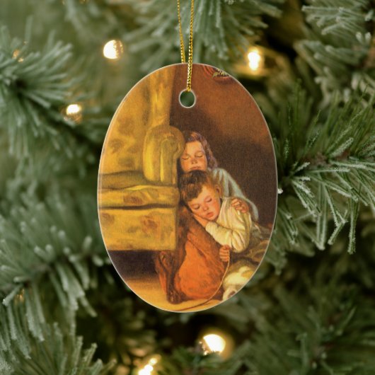 サンタクロースを待つヴィンテージのクリスマスの子供たち セラミックオーナメント (ツリー)