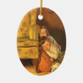 サンタクロースを待つヴィンテージのクリスマスの子供たち セラミックオーナメント (正面)