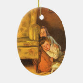 サンタクロースを待つヴィンテージのクリスマスの子供たち セラミックオーナメント (裏面)