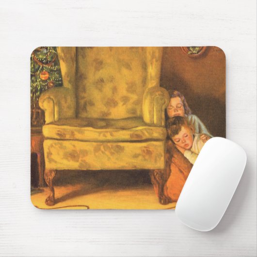 サンタクロースを待つヴィンテージのクリスマスの子供たち マウスパッド (マウス)