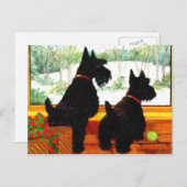 サンタクロースを待つ2匹のスコットランド犬 シーズンポストカード (正面/裏面)