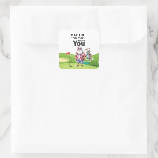 サンタクロースを旗に掲げたゴルフサマークリスマス スクエアシール (バッグ)