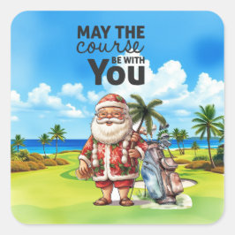 サンタクロースを旗に掲げたゴルフサマークリスマス スクエアシール