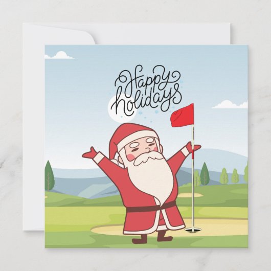 サンタクロースを旗に掲げたゴルフメリークリスマス カード (正面)