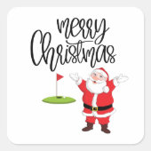 サンタクロースを旗に掲げたゴルフメリークリスマス スクエアシール (正面)