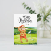 サンタクロースを旗に掲げたゴルフメリークリスマス ポストカード (スタンド正面)