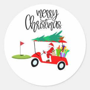 サンタクロースを旗に掲げたゴルフメリークリスマス ラウンドシール
