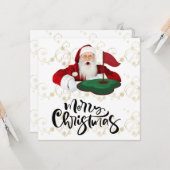 サンタクロースを旗印にゴルフメリークリスマス カード (正面/裏面インサイチュ)