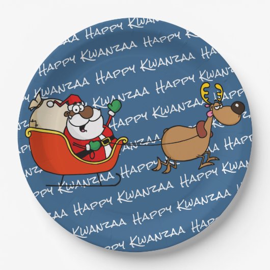 サンタクロースアフリカ系アメリカ人のKwanzaaのお祝い ペーパープレート (正面)