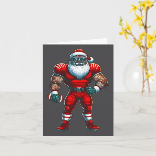 サンタクロースアメリカンフットボール選手のメリークリスマス カード (黄色い花)