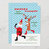 サンタクロースアンドルドルフスケートで滑るファースト誕生日 招待状 (正面/裏面)