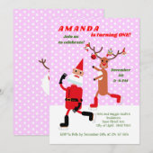 サンタクロースアンドルドルフスケートで滑るファースト誕生日 招待状 (正面/裏面)