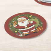 サンタクロースイラストレーションクリスマス紙コースター ラウンドペーパーコースター (アングル)