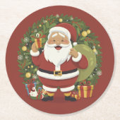 サンタクロースイラストレーションクリスマス紙コースター ラウンドペーパーコースター (正面)