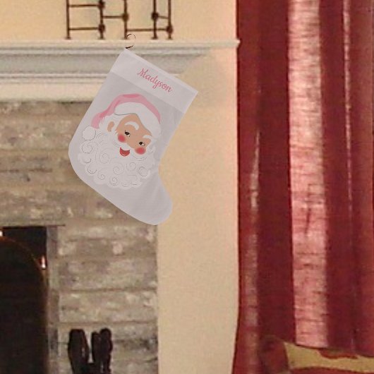 サンタクロースインピンクハットヴィンテージ ラージクリスマスストッキング