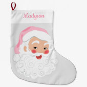 サンタクロースインピンクハットヴィンテージ ラージクリスマスストッキング (正面)