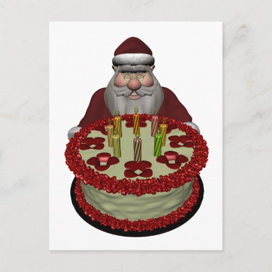 サンタクロースウィズお誕生日ケーキ シーズンポストカード (正面)