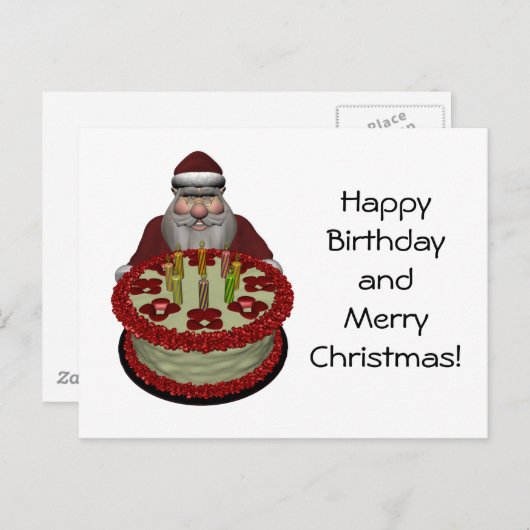 サンタクロースウィズお誕生日ケーキ シーズンポストカード (正面/裏面)