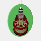 サンタクロースウィズお誕生日ケーキ セラミックオーナメント (右)
