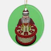 サンタクロースウィズお誕生日ケーキ セラミックオーナメント (左)