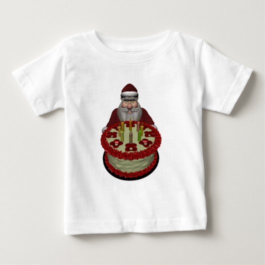 サンタクロースウィズお誕生日ケーキ ベビーTシャツ (正面)