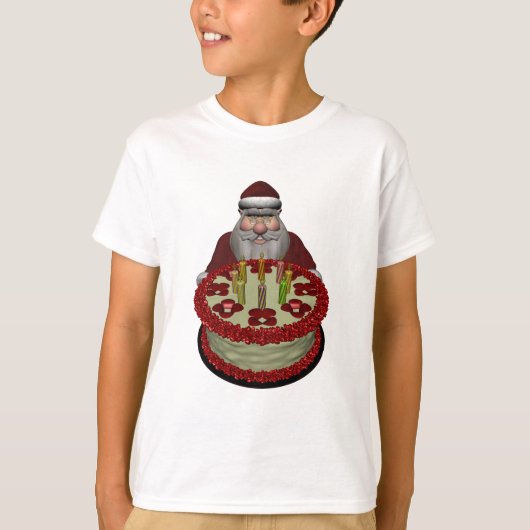 サンタクロースウィズお誕生日ケーキ Tシャツ (正面)