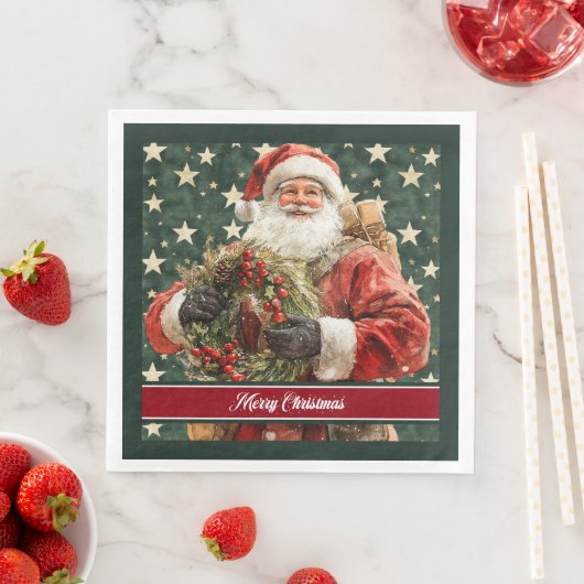 サンタクロースエレガントウォーターカラークリスマスナプキンス (インサイチュ)