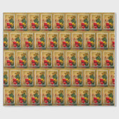 サンタクロースオンクリスマスツリークラシックゴールデンすてき ラッピングペーパー (フラット)