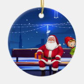 サンタクロースオンパークベンチ セラミックオーナメント (正面)