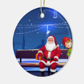 サンタクロースオンパークベンチ セラミックオーナメント (左)