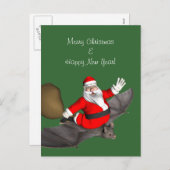 サンタクロースオン飛んでいるこうもり シーズンポストカード (正面/裏面)
