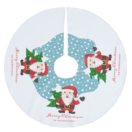 サンタクロースカスタムの家族の名前メリークリスマス ブラッシュドポリエステルツリースカート (正面)