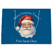 サンタクロースカスタムキッズクリスマスのクリスマスブルー ラージペーパーバッグ (正面)