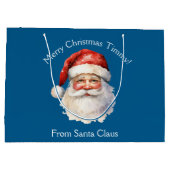 サンタクロースカスタムキッズクリスマスのクリスマスブルー ラージペーパーバッグ (裏面)
