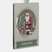 サンタクロースカスタムクリスマス半モダン世紀 シルバープレートバナーオーナメント (右)