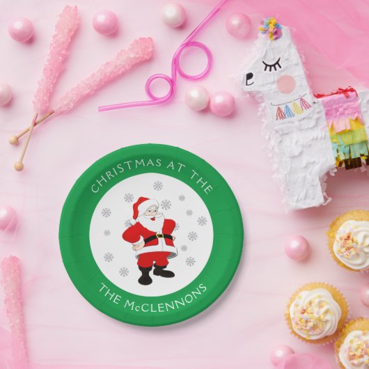 サンタクロースカスタム文字グリ縁どーン ペーパープレート (パーティー)