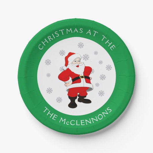 サンタクロースカスタム文字グリ縁どーン ペーパープレート (正面)