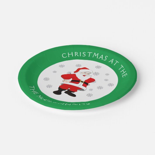 サンタクロースカスタム文字グリ縁どーン ペーパープレート (アングル)