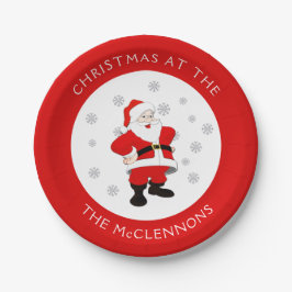 サンタクロースカスタム文字レッド縁ど紙プレート ペーパープレート